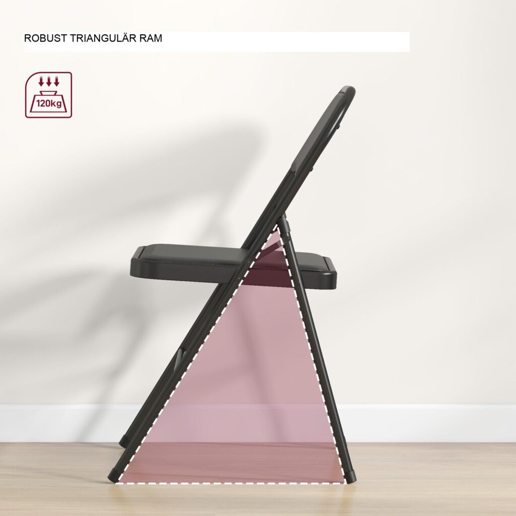 Set med 4 hopfällbara campingstolar med vadderat ryggstöd, robust stålram och platsbesparande design för kontor, kök och evenemang