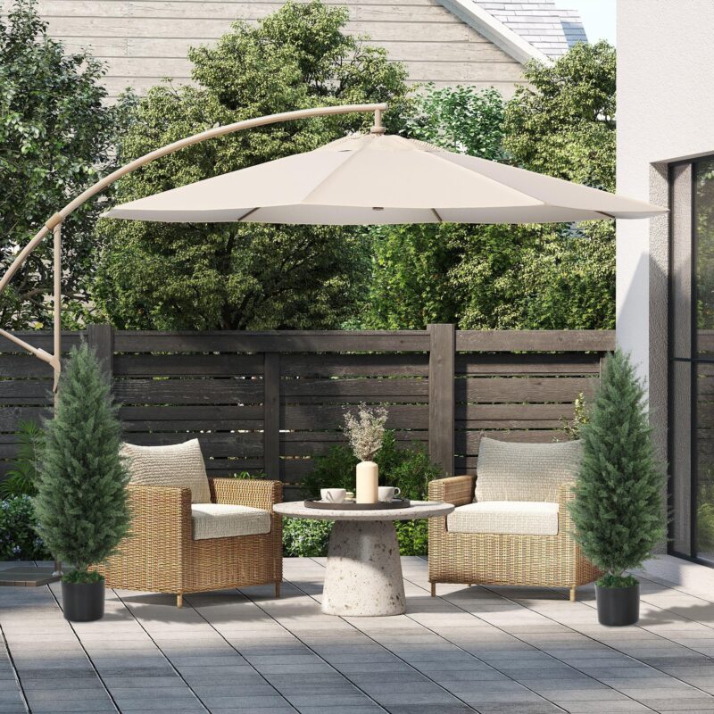 Konstgjord cypress set med 2 stora 90cm inga underhåll konstgjorda träd med realistiskt utseende och UV-beständighet för inomhus- och utomhusbruk