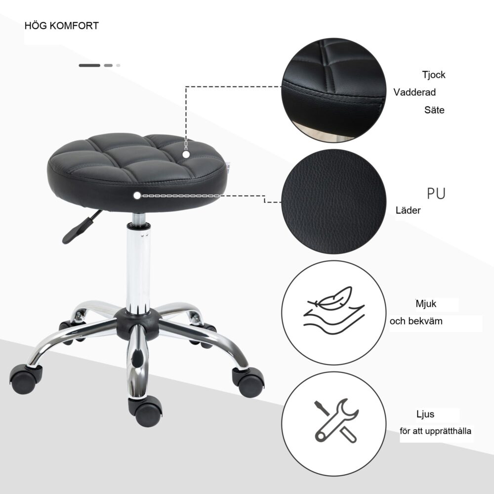 Vinsetto höj- och sänkbar svängbar arbetspall – ergonomisk och bekväm, platsbesparande design, klädsel i konstläder och TÜV-certifierad gaslyft för stabilitet