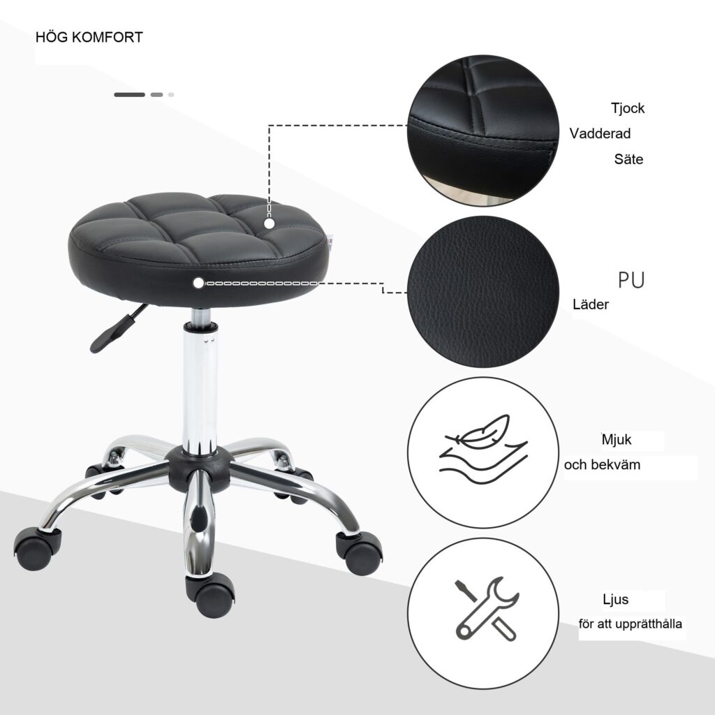 Vinsetto höj- och sänkbar svängbar arbetspall - ergonomisk och bekväm, platsbesparande design, klädsel i konstläder och TÜV-certifierad gaslyft för stabilitet