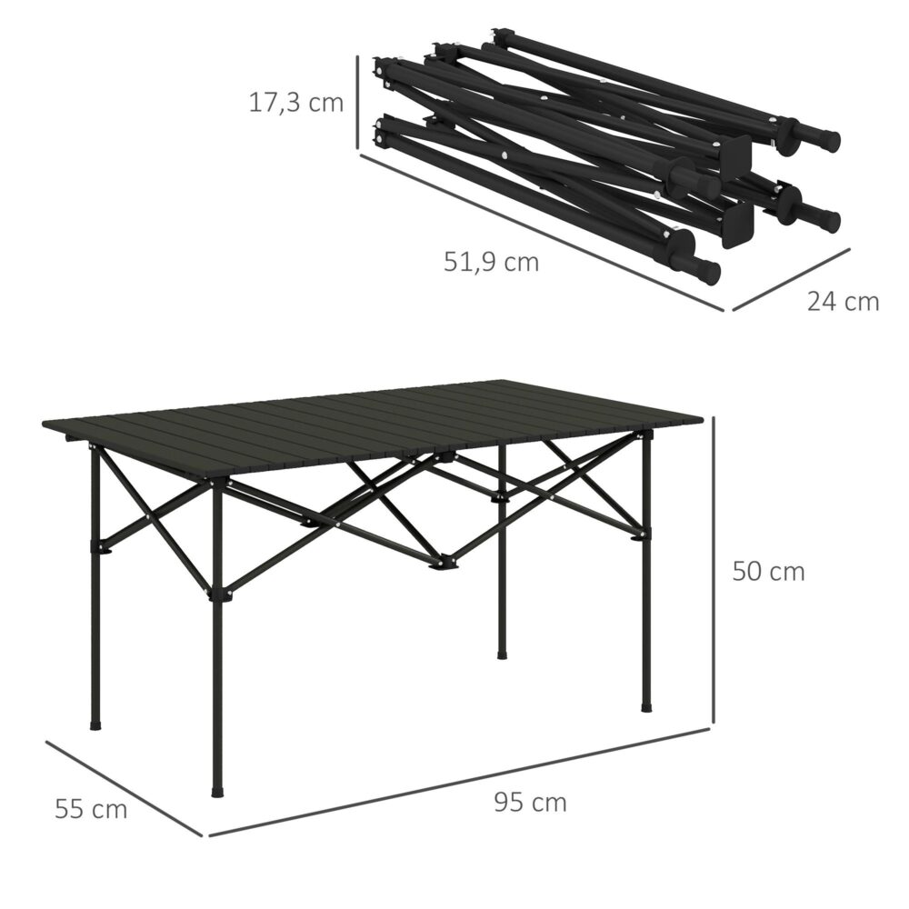 Campingbord hopfällbart bord med upprullningsbar bordsskiva – lätt och bärbar aluminium X-Frame Design för utomhusäventyr