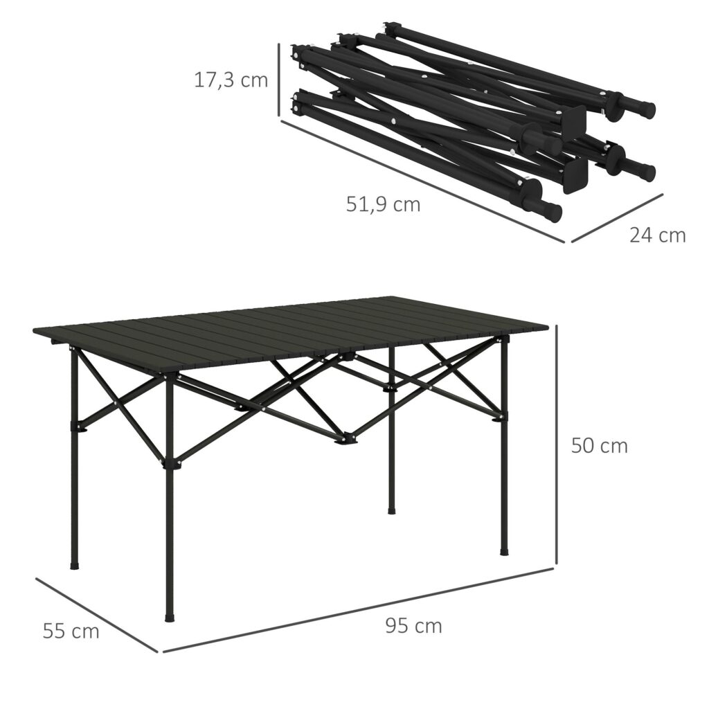 Campingbord hopfällbart bord med upprullningsbar bordsskiva - lätt och bärbar aluminium X-Frame Design för utomhusäventyr
