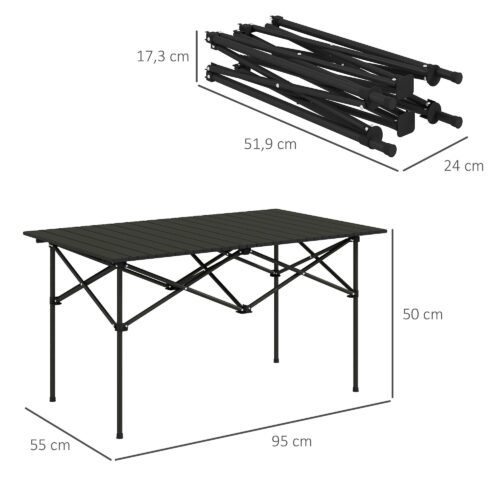 Campingbord hopfällbart bord med upprullningsbar bordsskiva – lätt och bärbar aluminium X-Frame Design för utomhusäventyr