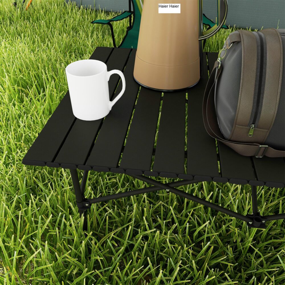 Campingbord hopfällbart bord med upprullningsbar bordsskiva – lätt och bärbar aluminium X-Frame Design för utomhusäventyr