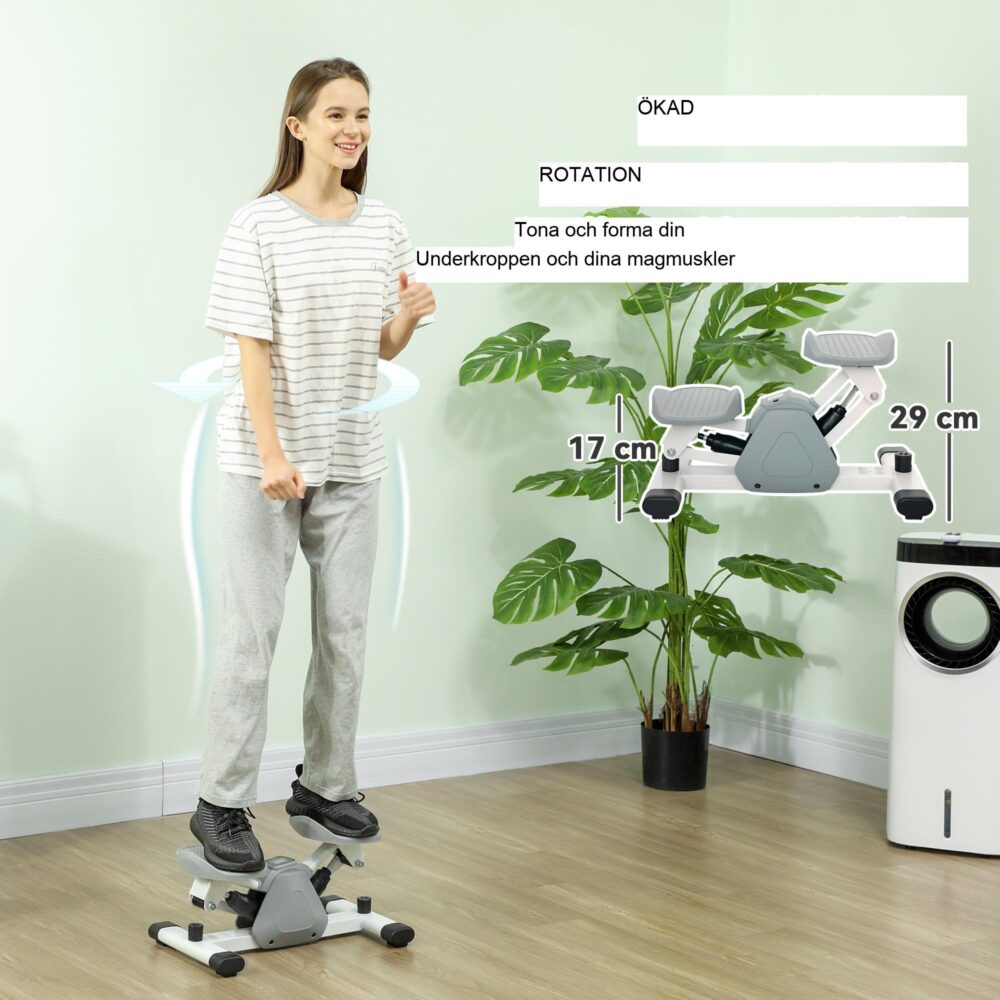 Mini-stegmaskin med LCD-skärm för core- och benträning – kompakt design, 14 kg motstånd, halkfria pedaler