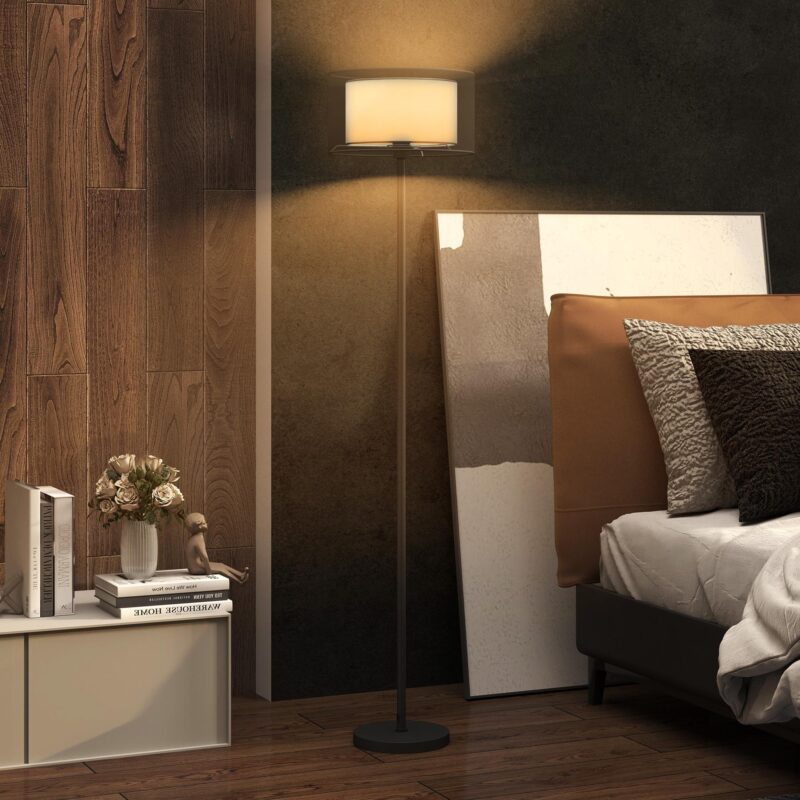 Modern tvåfärgad tyglampa golvlampa med E27-uttag, fotbrytarkontroll och enkel montering för vardagsrum och sovrum