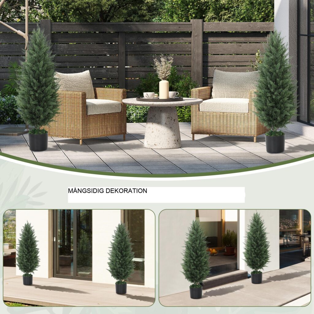 Konstgjord cypress set med 2 stora 90cm inga underhåll konstgjorda träd med realistiskt utseende och UV-beständighet för inomhus- och utomhusbruk