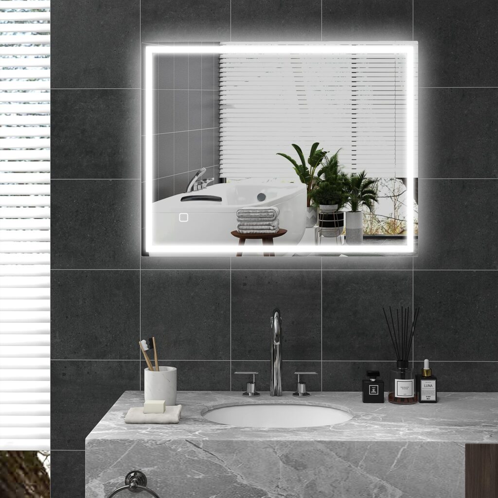 Badrumsspegel med belysning 90x70 cm LED Anti-Fog Touch Control Silver - Justerbar ljusstyrka och trefärgade lampor med minnesfunktion