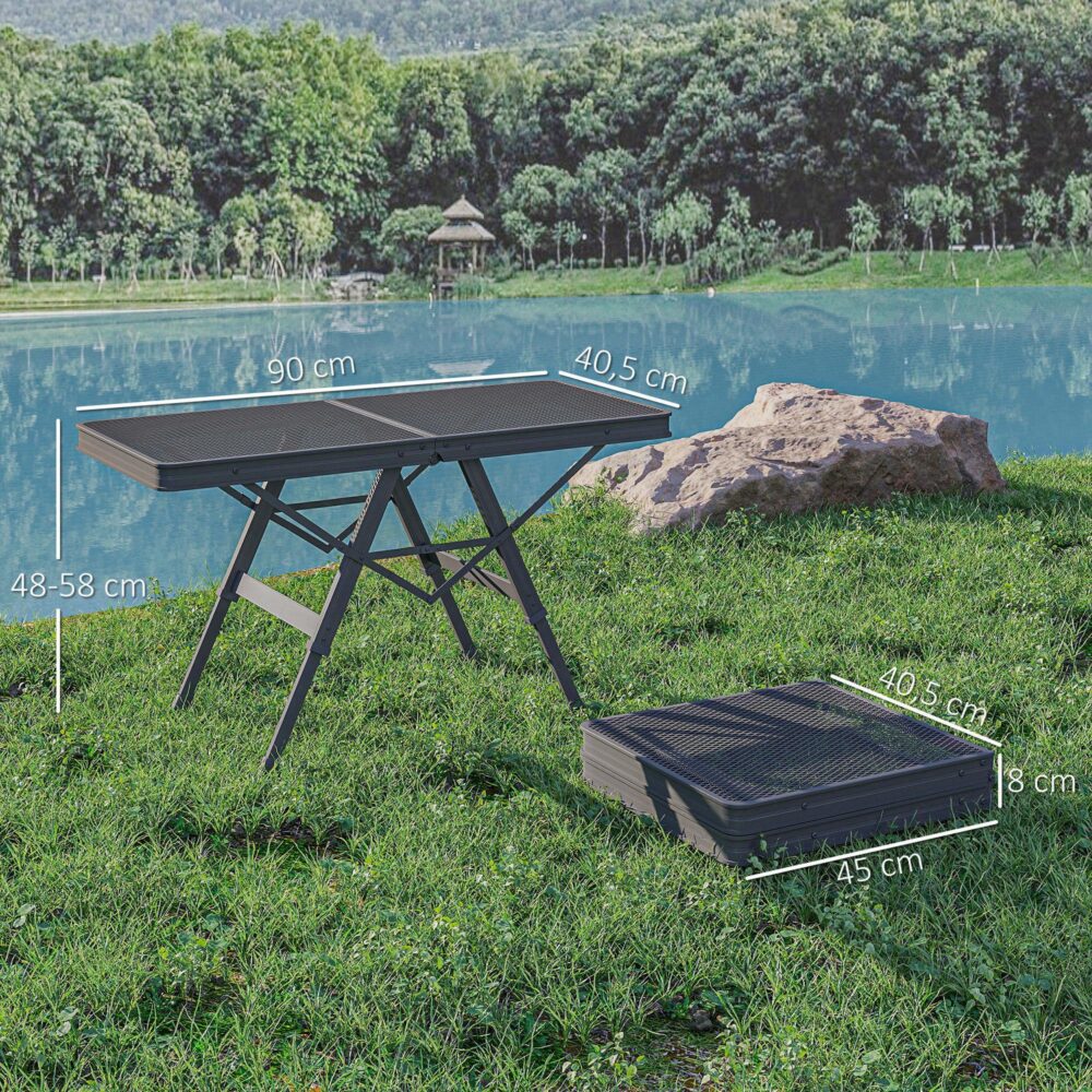 Hopfällbart campingbord med justerbar höjd med rostbeständigt metallnät | Snabb montering och lätt design