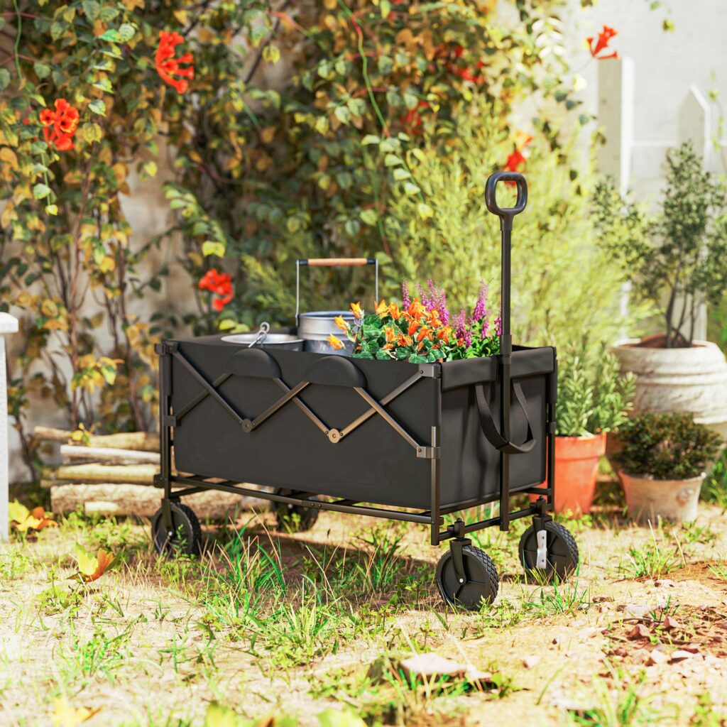 Garden Cart 160L hopfällbar med expanderbar baklucka för enkel transport - Slitstark stålram och terränghjul