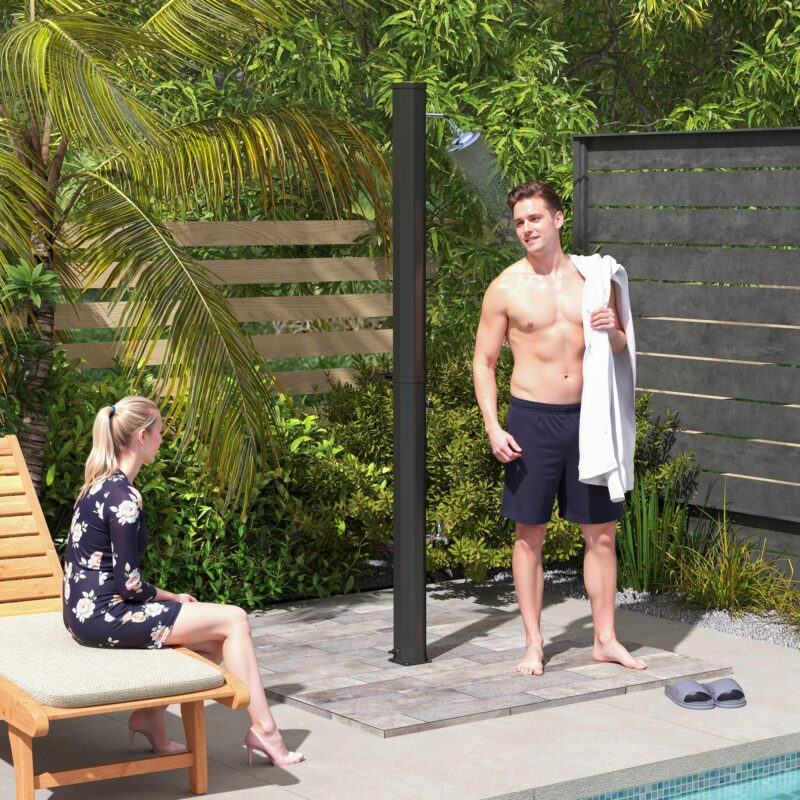 Solar Shower 35L – Uppvärmd upp till 55°C, 360-graders roterande duschhuvud med praktisk sidobricka för trädgård eller poolområde