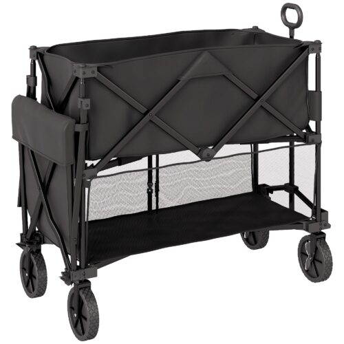 Trädgårdsvagn i dubbla nivåer för 200 kg last med avtagbar presenning, vikbar design och terränghjul