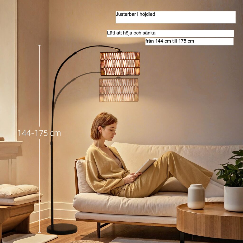 Golvlampa för vardagsrum med justerbar höjd och klassisk design, fotbrytarkontroll och robust marmorbas