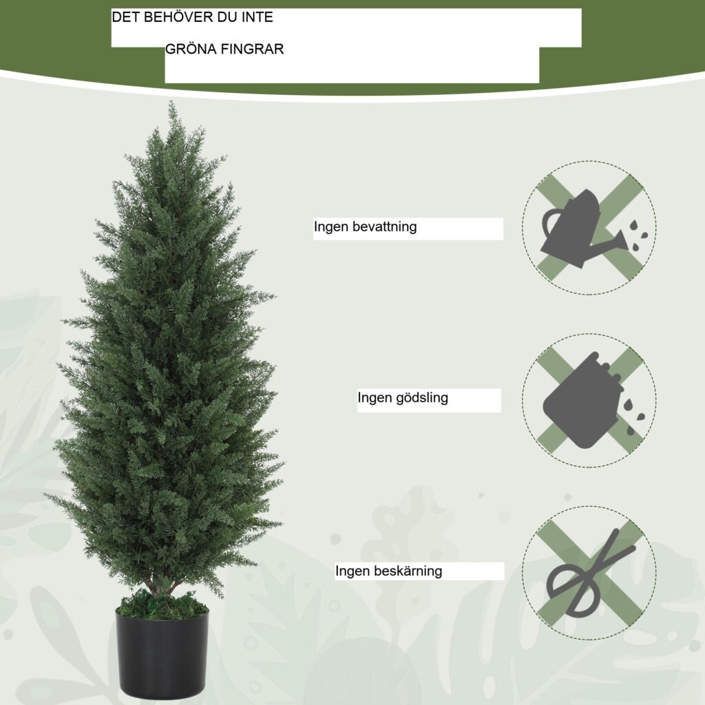 Konstgjord cypress set med 2 stora 90cm inga underhåll konstgjorda träd med realistiskt utseende och UV-beständighet för inomhus- och utomhusbruk
