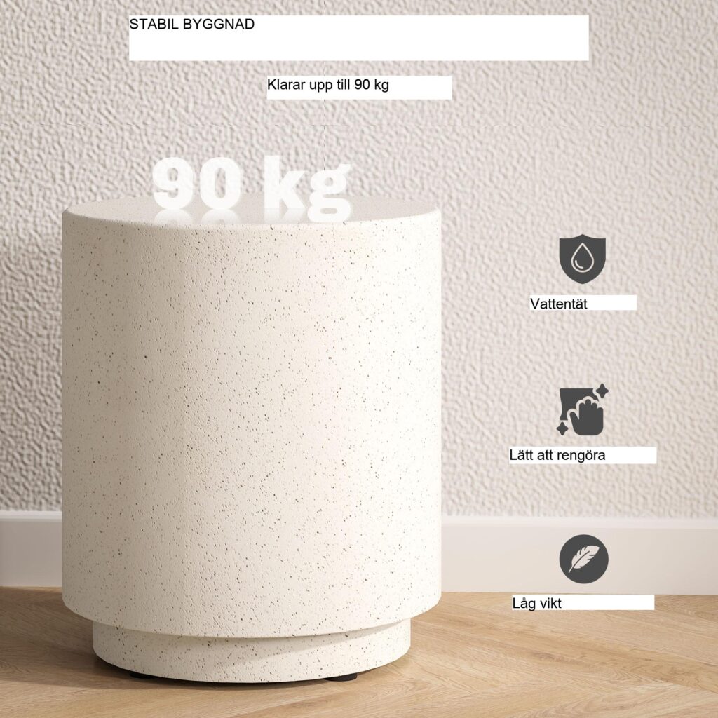 Minimalistiskt sidobord i betonglook för vardagsrum eller trädgård - mångsidig inomhus/utomhusanvändning med väderbeständig design och enkelt underhåll