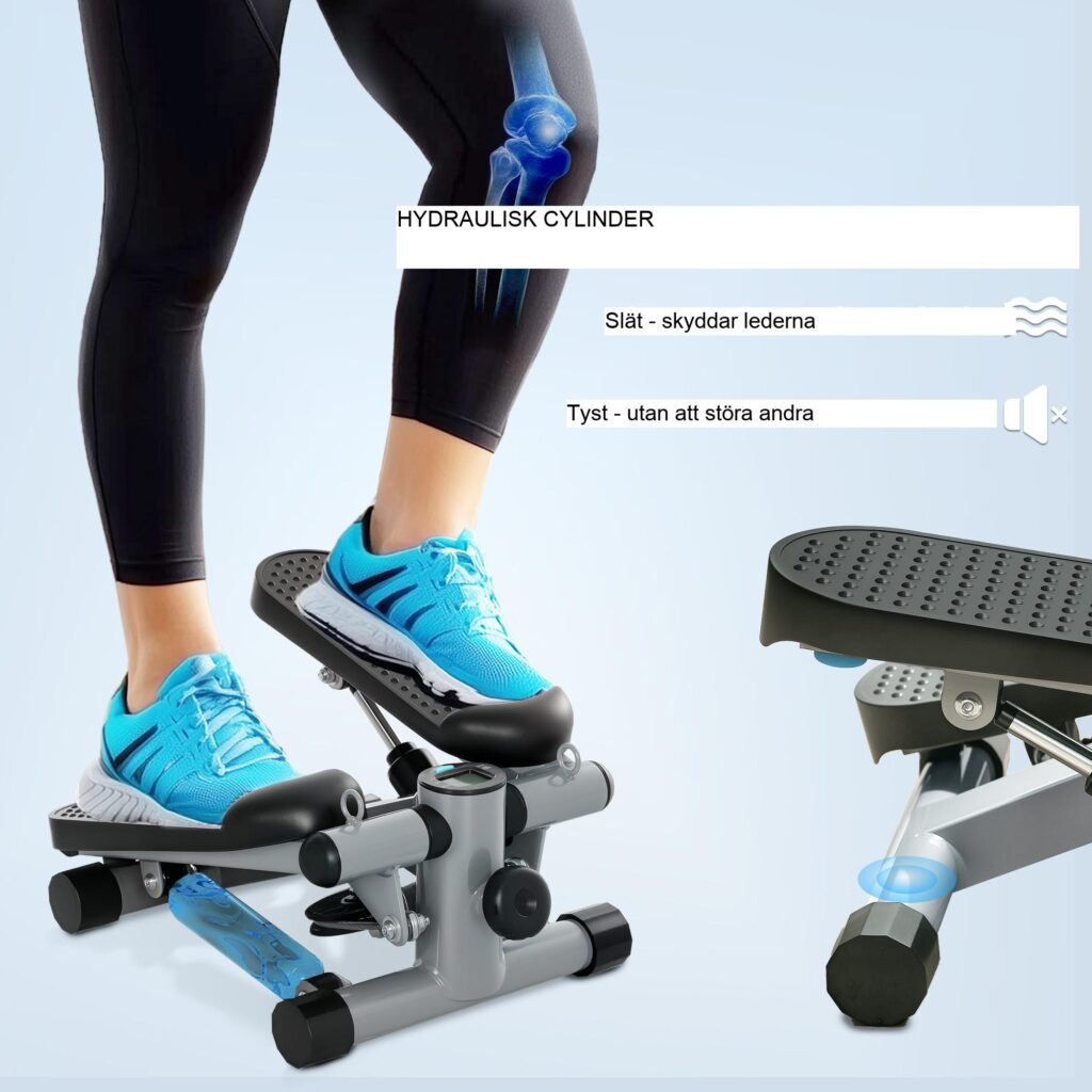Mini-stegmaskin med motståndsband för helkroppsträning och LCD-konditionsmätning - 2-i-1-design, justerbar intensitet, säker upp till 100 kg, ingen montering krävs