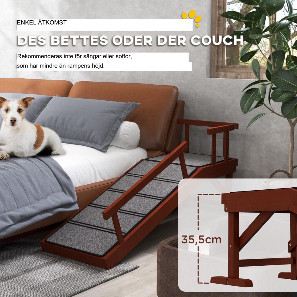 Hundramp med avtagbara räcken för husdjur upp till 30 kg - Mild lutning och halkfri design