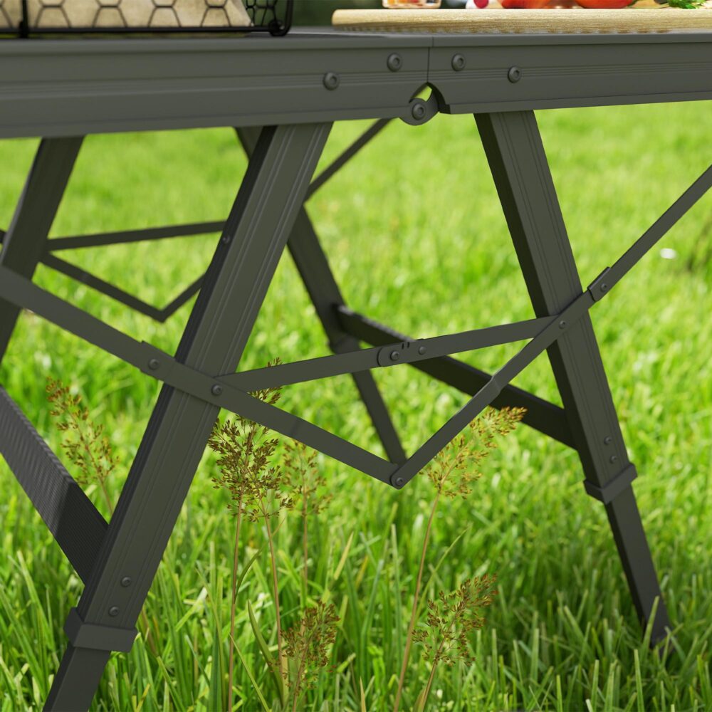 Hopfällbart campingbord med justerbar höjd med rostbeständigt metallnät | Snabb montering och lätt design