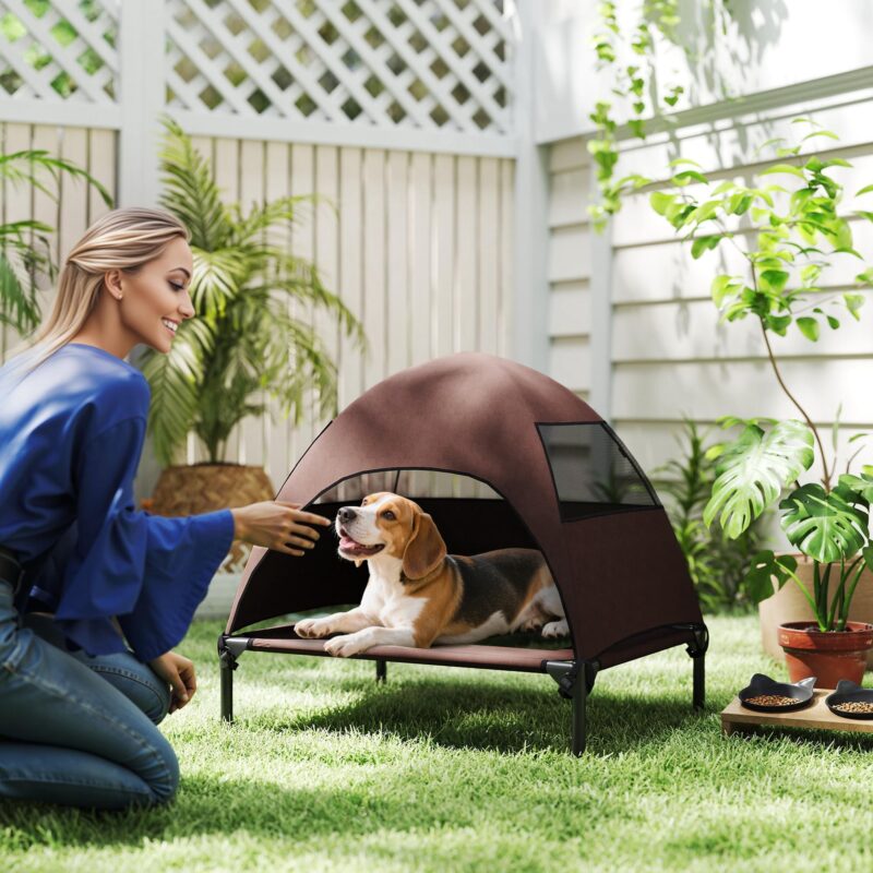 Utomhus hundstol med tak – Upphöjd hundsäng för medelstora hundar med Coolin