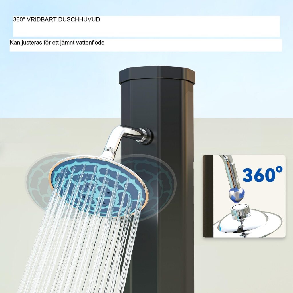 Solar Shower 35L - Uppvärmd upp till 55°C, 360-graders roterande duschhuvud med praktisk sidobricka för trädgård eller poolområde