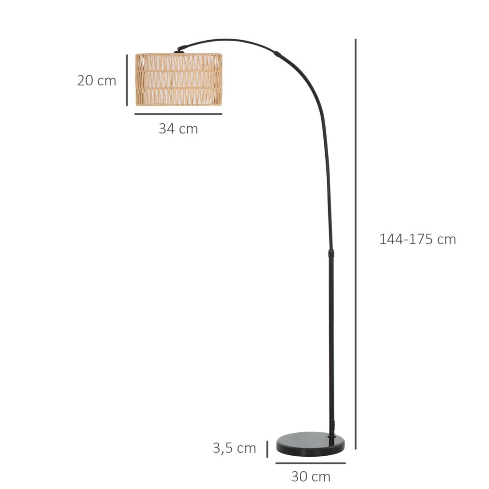 Golvlampa för vardagsrum med justerbar höjd och klassisk design, fotbrytarkontroll och robust marmorbas