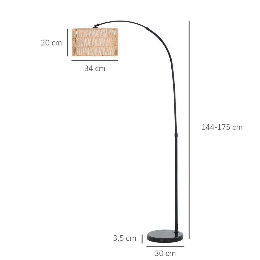 Golvlampa för vardagsrum med justerbar höjd och klassisk design, fotbrytarkontroll och robust marmorbas