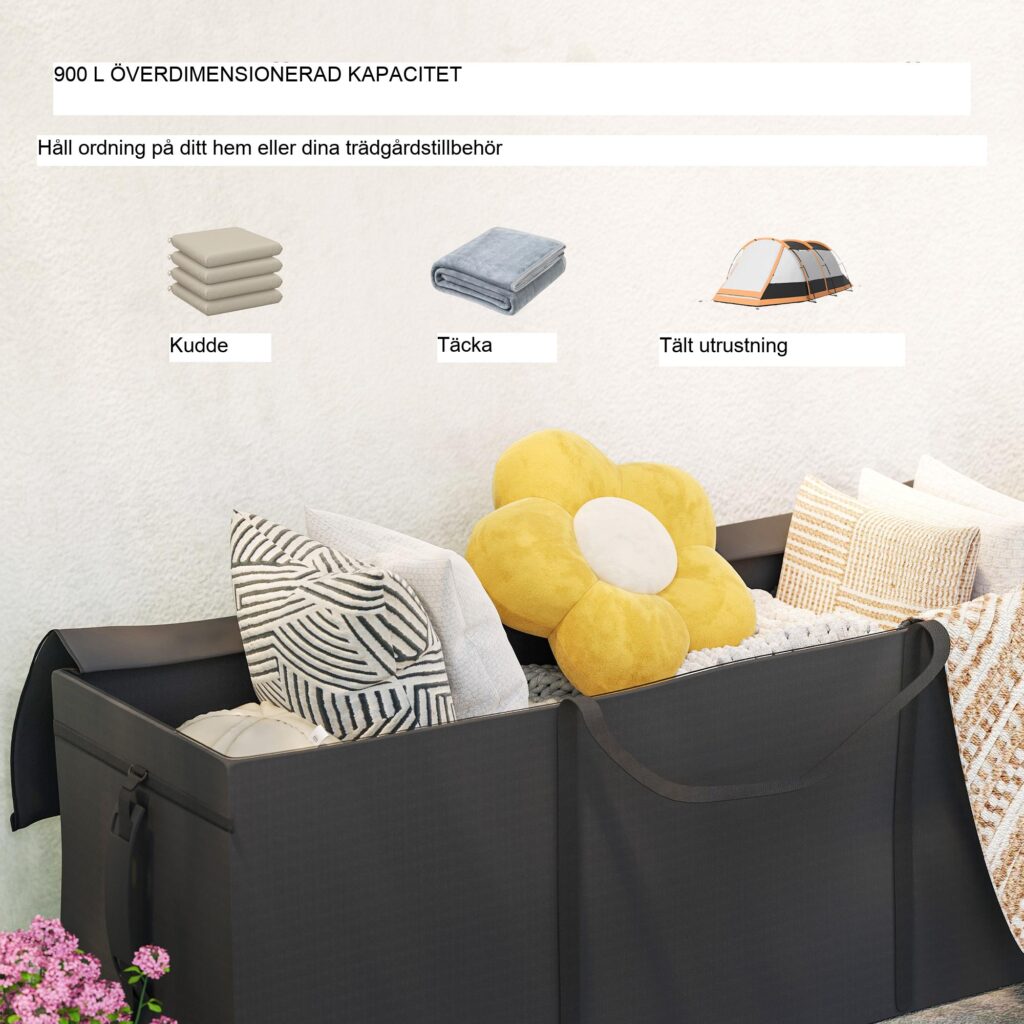 Vattentät UV-beständig 600D Oxford Garden Cushion Förvaringsväska med extra stor kapacitet, tvåvägs dragkedja och robusta handtag - 200x60x75 cm