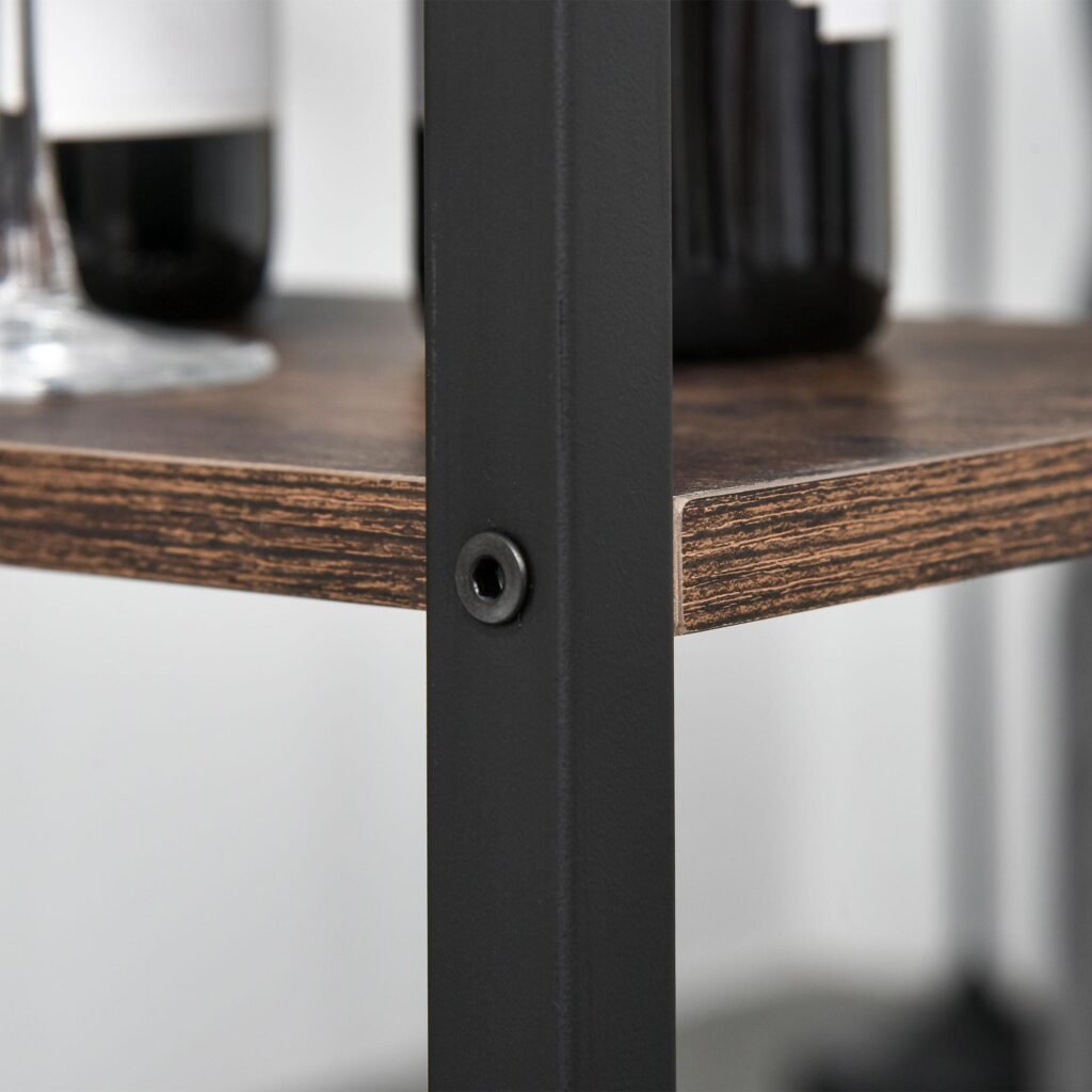 Barbordsset 3 delar med platsbesparande design, hylla och fotstöd i 3 nivåer, rustikt brunt/svart, spånskiva/stål