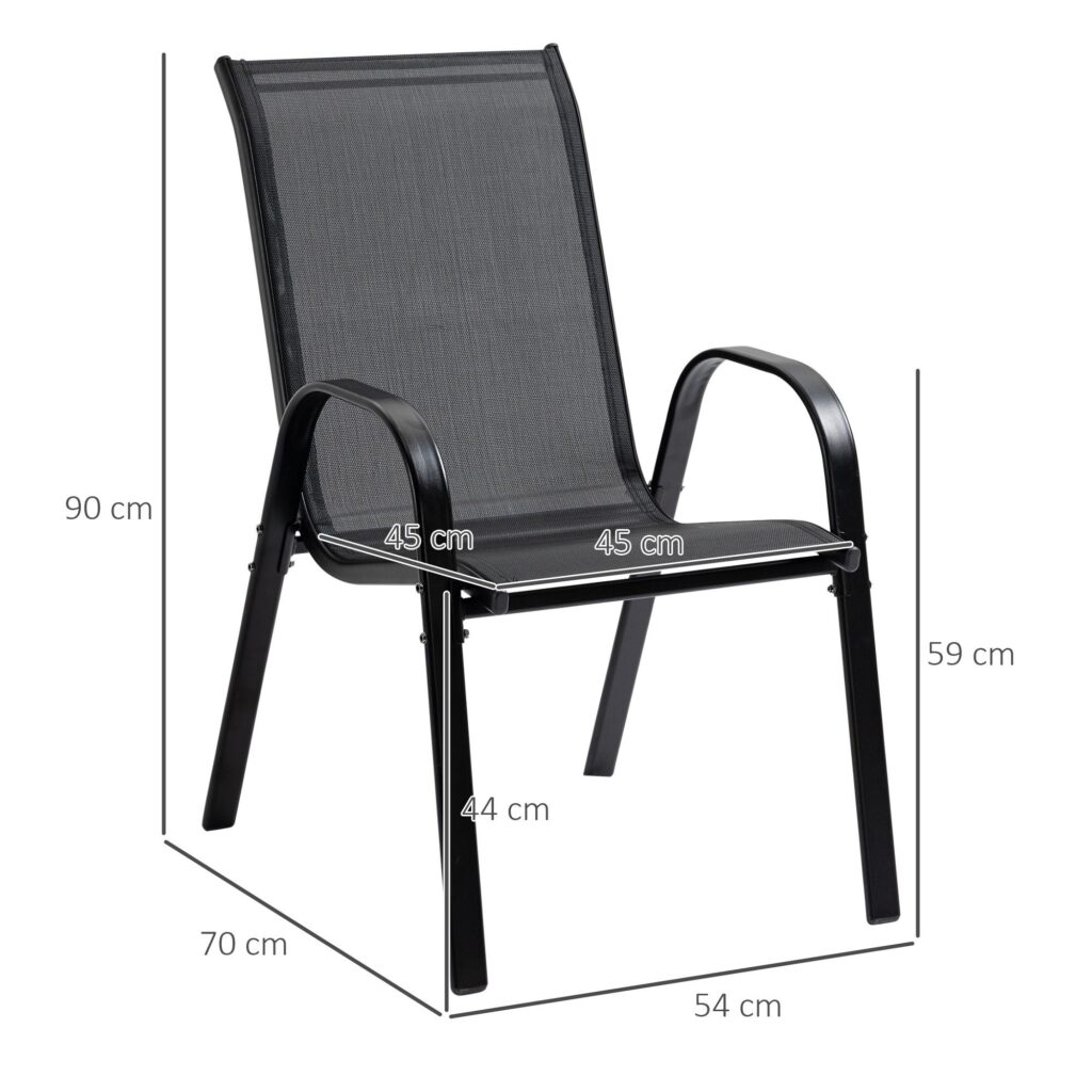 Set med 2 trädgårdsstolar med armstöd - andningsbart nättyg, stapelbar design för utomhuskomfort