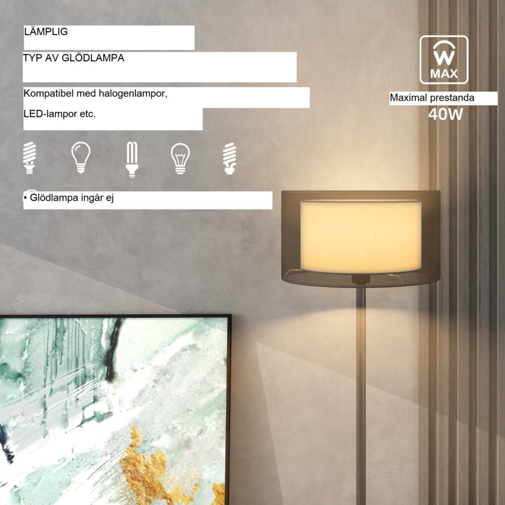 Modern tvåfärgad tyglampa golvlampa med E27-uttag, fotbrytarkontroll och enkel montering för vardagsrum och sovrum