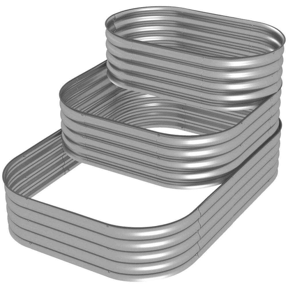 Galvaniserad metall upphöjd bäddlåda med 3-skikts design för olika anläggningsstorlekar, säkerhetskanter och öppen golvdränering, 158x109x82 cm