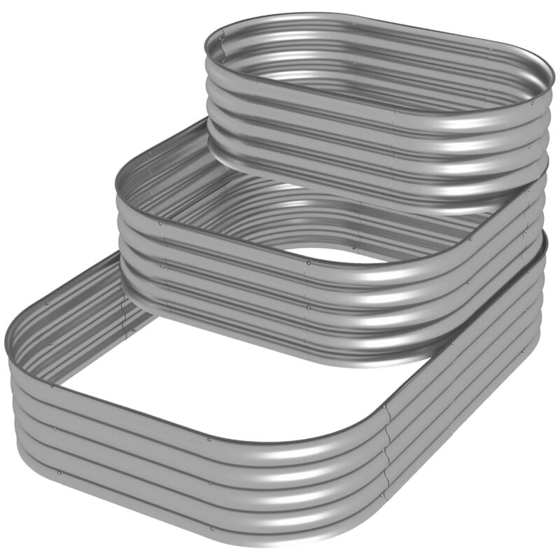 Galvaniserad metall upphöjd bäddlåda med 3-skikts design för olika anläggningsstorlekar, säkerhetskanter och öppen golvdränering, 158x109x82 cm
