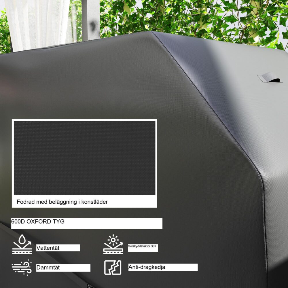 Grillskydd BBQ-skydd Väderbeständigt gasgrillskydd med kardborreband, 600D Oxford-tyg, UPF30+ skydd, säker passform för rektangulära grillar upp till 145L x 60W x 120H cm