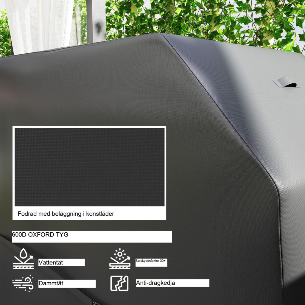 Grillskydd BBQ-skydd Väderbeständigt gasgrillskydd med kardborreband, 600D Oxford-tyg, UPF30+ skydd, säker passform för rektangulära grillar upp till 145L x 60W x 120H cm