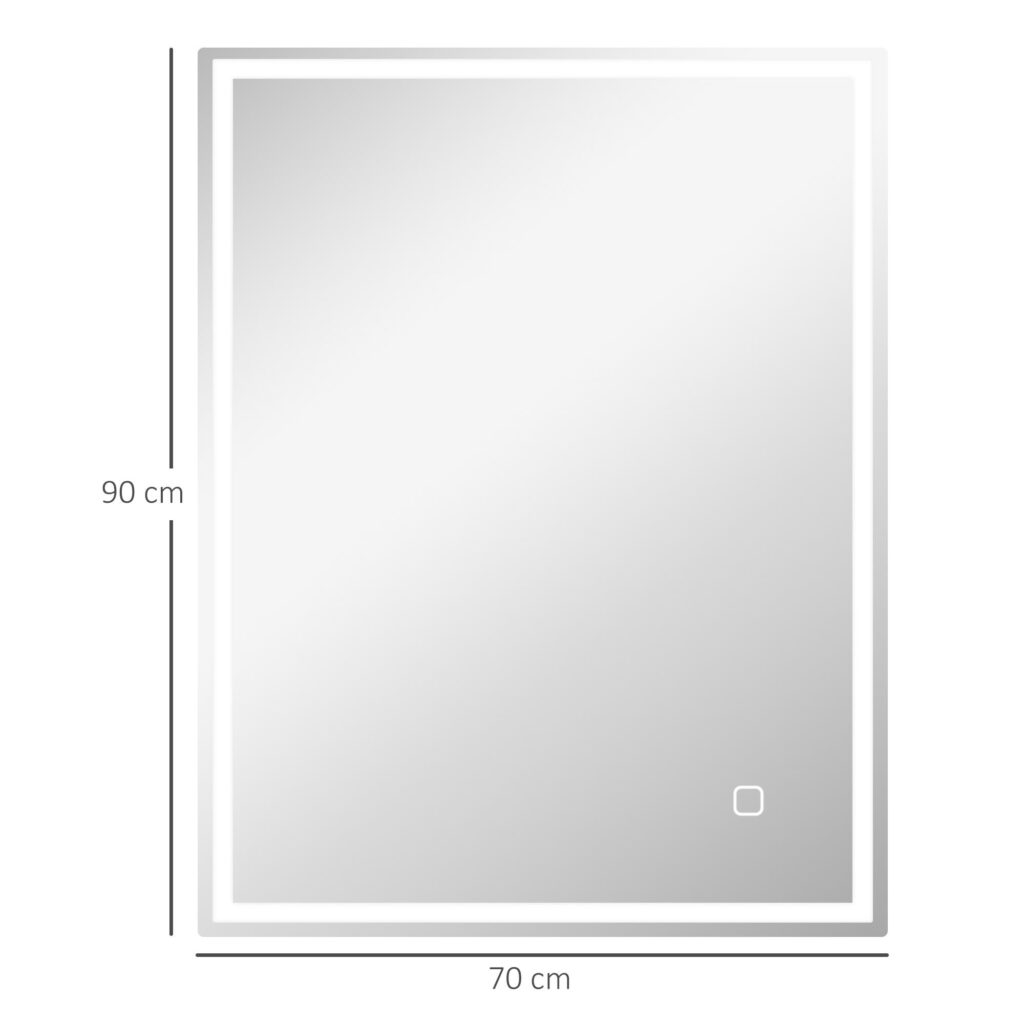 Badrumsspegel med belysning 90x70 cm LED Anti-Fog Touch Control Silver - Justerbar ljusstyrka och trefärgade lampor med minnesfunktion