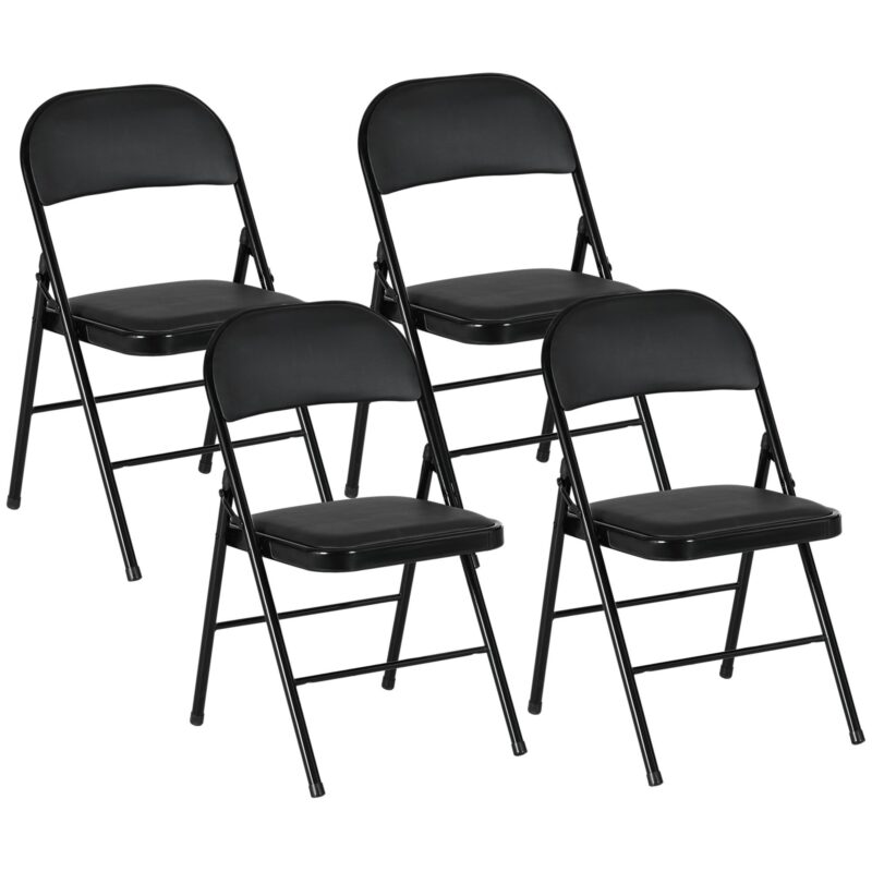 Set med 4 hopfällbara campingstolar med vadderat ryggstöd, robust stålram och platsbesparande design för kontor, kök och evenemang