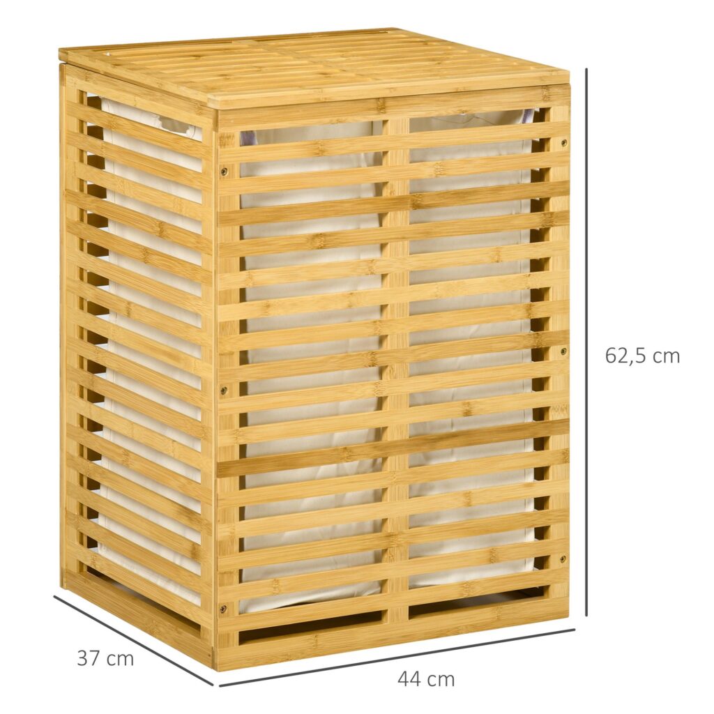 Tvättkorg i bambu för naturlig stil med avtagbar innerpåse | Robust konstruktion och enkel montering