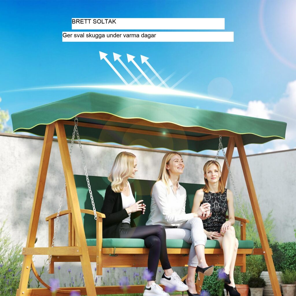 2-i-1 Hollywood Swing med lutningsfunktion - 3-sits trädgårdsgunga i trä med UV-skyddande baldakin och bekväma kuddar, stöd upp till 330 kg för trädgårdar och terrasser
