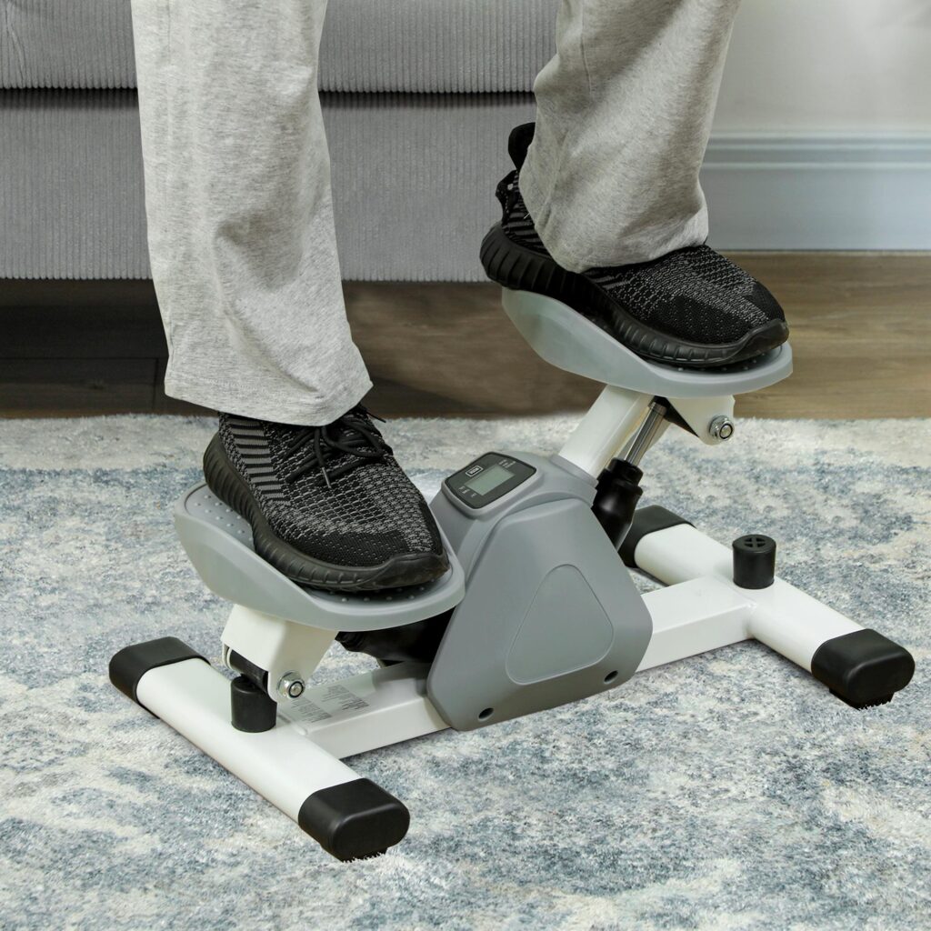Mini-stegmaskin med LCD-skärm för core- och benträning - kompakt design, 14 kg motstånd, halkfria pedaler