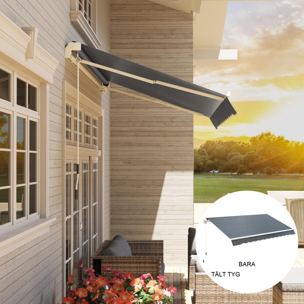 Markisöverdrag för 4x3m markiser med hög hållbarhet och UPF 50+ skydd, vattenavvisande, enkel installation, lätt design i grått
