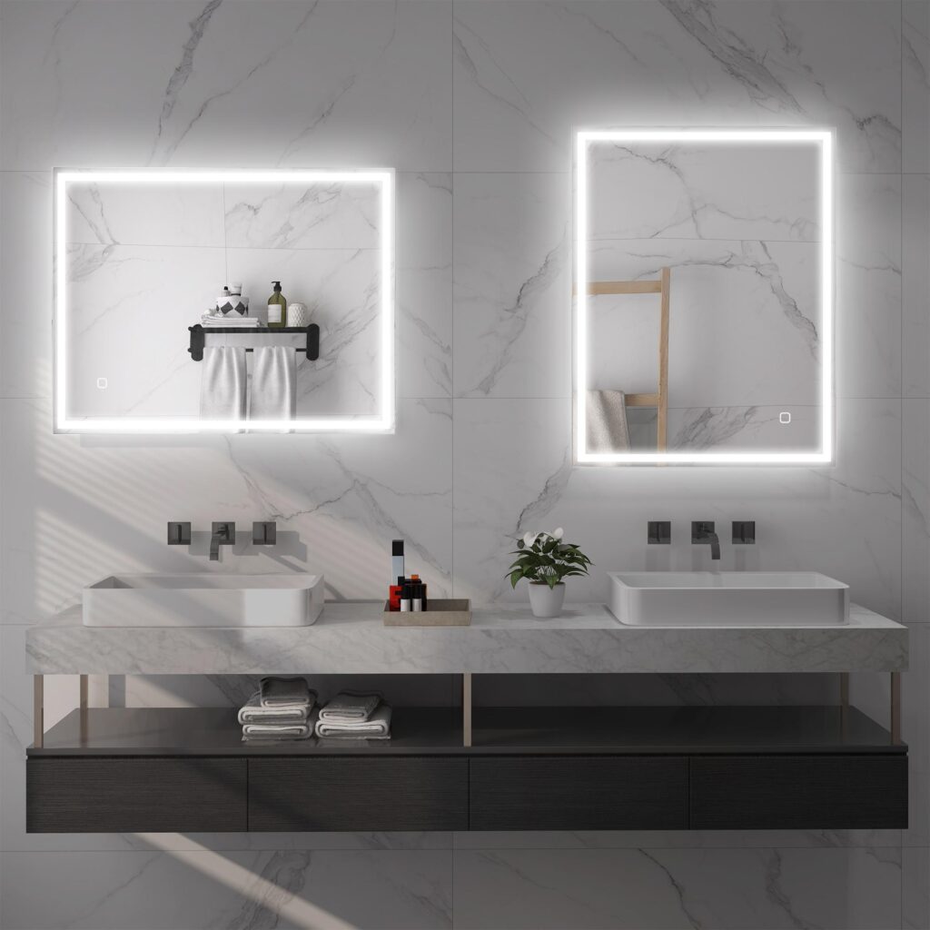 Badrumsspegel med belysning 90x70 cm LED Anti-Fog Touch Control Silver - Justerbar ljusstyrka och trefärgade lampor med minnesfunktion