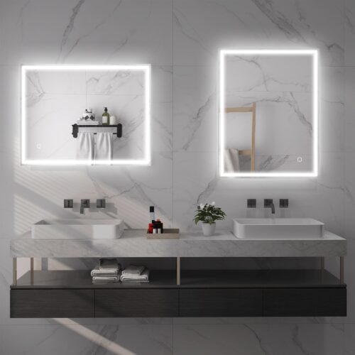 Badrumsspegel med belysning 90×70 cm LED Anti-Fog Touch Control Silver – Justerbar ljusstyrka och trefärgade lampor med minnesfunktion