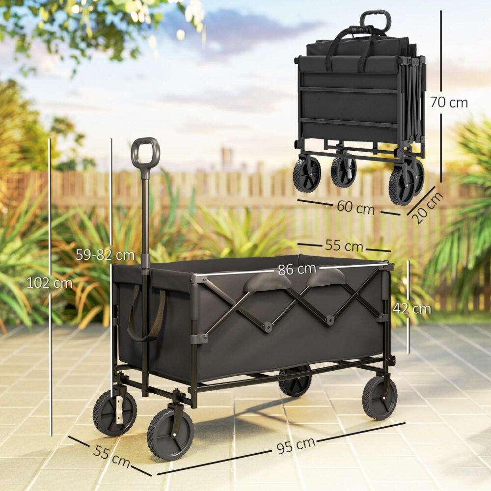 Garden Cart 160L hopfällbar med expanderbar baklucka för enkel transport – Slitstark stålram och terränghjul