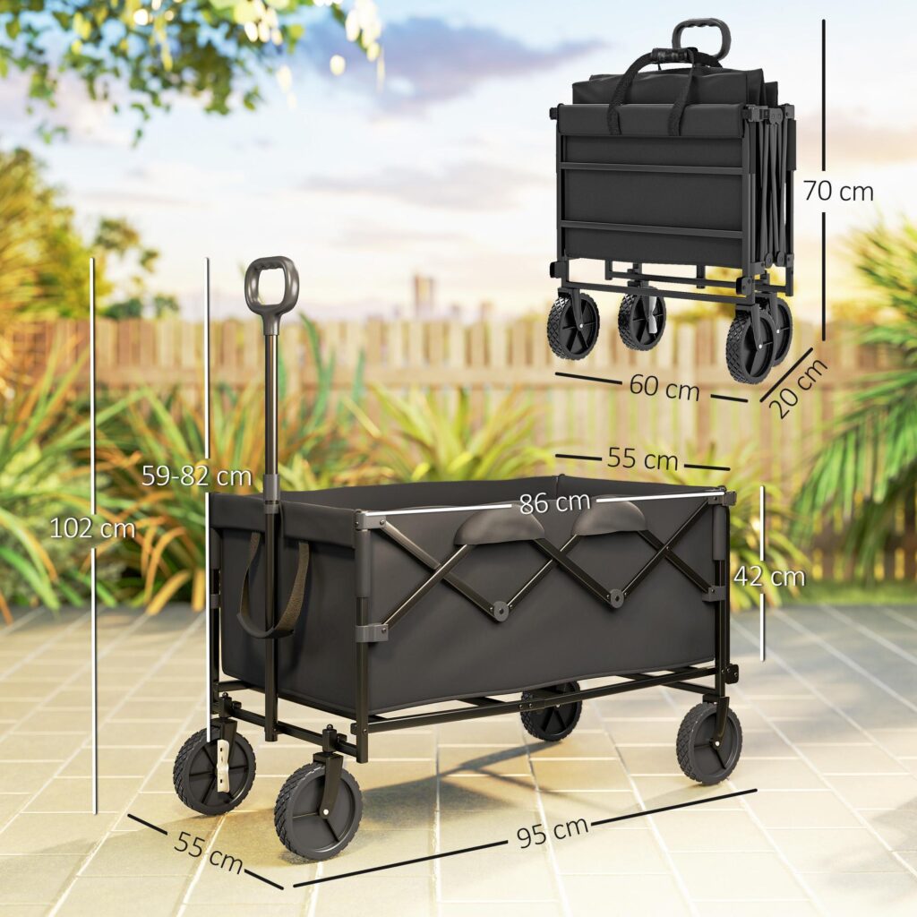 Garden Cart 160L hopfällbar med expanderbar baklucka för enkel transport - Slitstark stålram och terränghjul