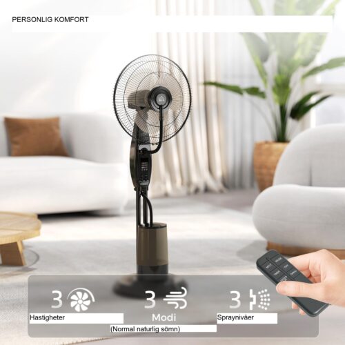 Avancerad ultraljudskylningspiedestalfläkt med dimma och oscillation, fjärrkontroll, 3,2L vattentank, timerfunktion, 70° vridbar, viloläge