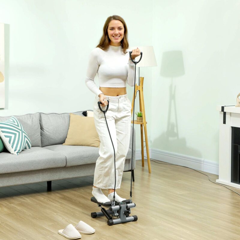 Mini-stegmaskin med motståndsband för helkroppsträning och LCD-konditionsmätning – 2-i-1-design, justerbar intensitet, säker upp till 100 kg, ingen montering krävs