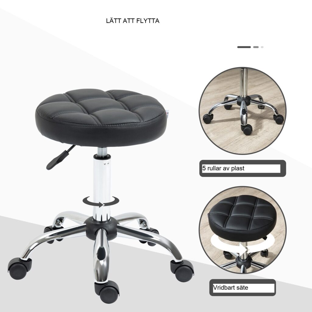 Vinsetto höj- och sänkbar svängbar arbetspall - ergonomisk och bekväm, platsbesparande design, klädsel i konstläder och TÜV-certifierad gaslyft för stabilitet