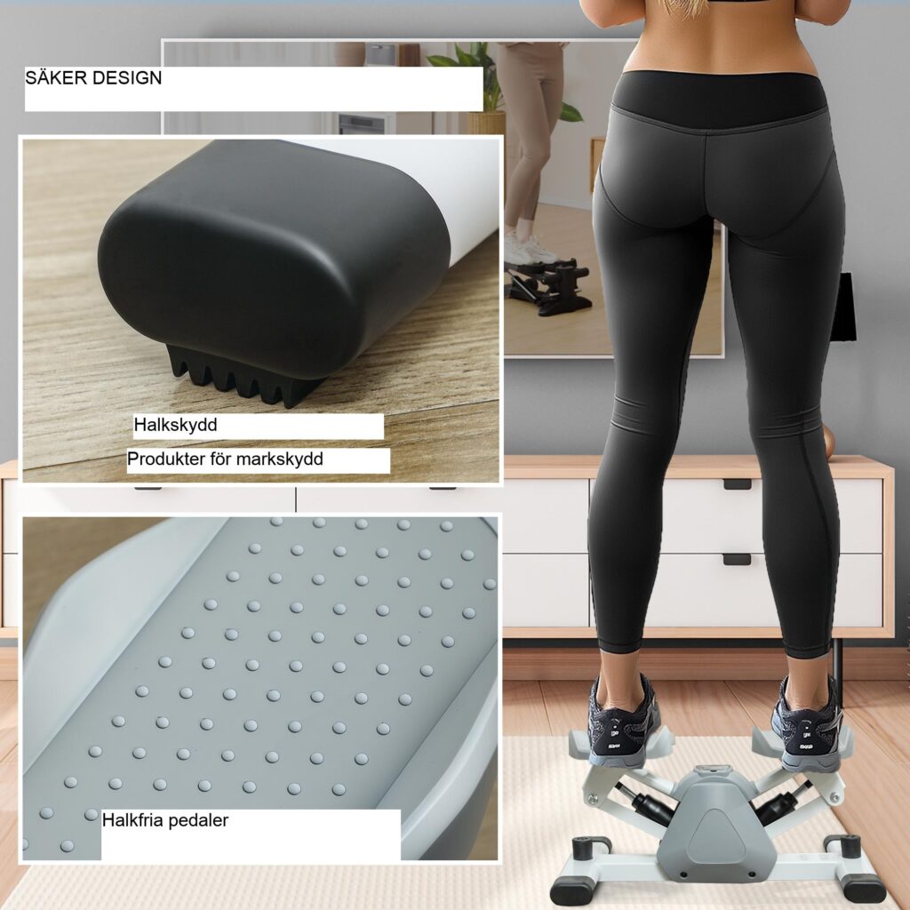 Mini-stegmaskin med LCD-skärm för core- och benträning - kompakt design, 14 kg motstånd, halkfria pedaler