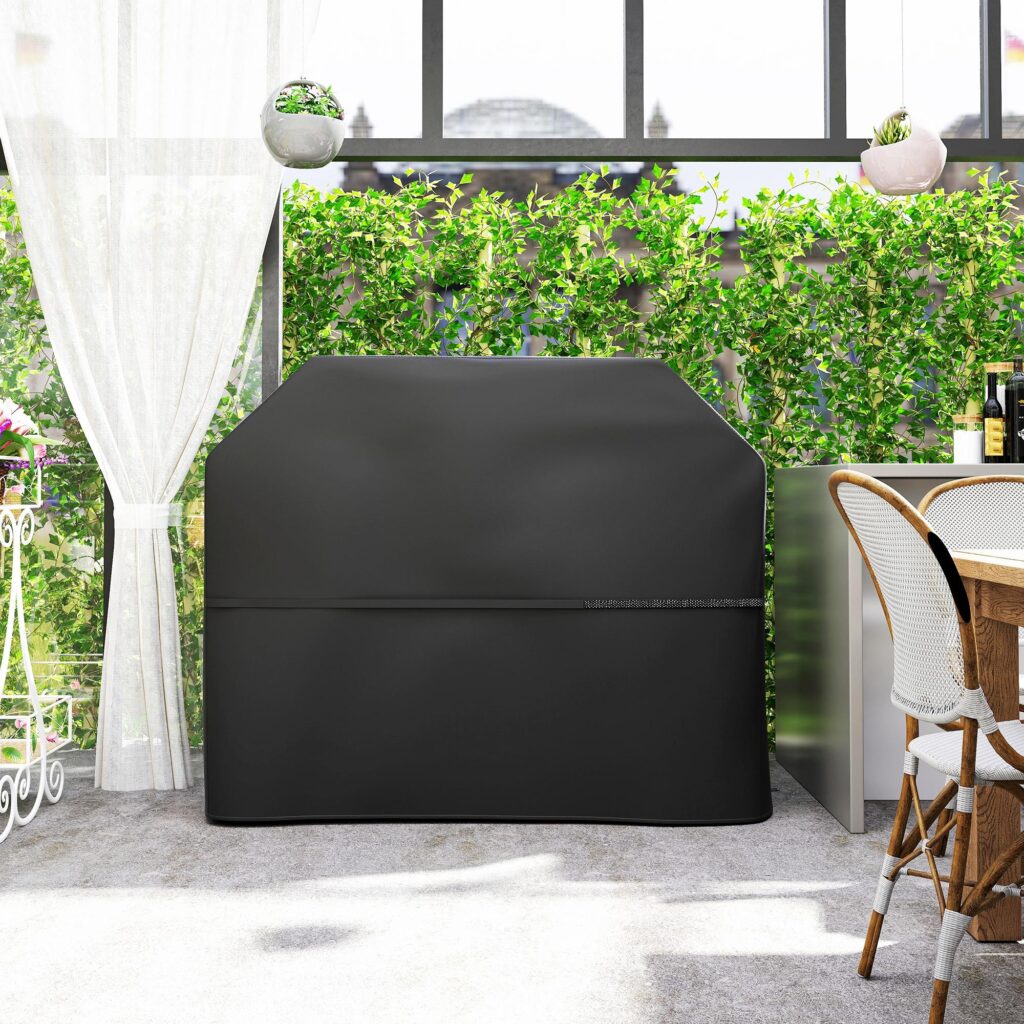 Grillskydd BBQ-skydd Väderbeständigt gasgrillskydd med kardborreband, 600D Oxford-tyg, UPF30+ skydd, säker passform för rektangulära grillar upp till 145L x 60W x 120H cm