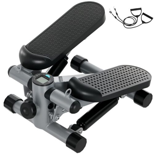 Mini-stegmaskin med motståndsband för helkroppsträning och LCD-konditionsmätning – 2-i-1-design, justerbar intensitet, säker upp till 100 kg, ingen montering krävs